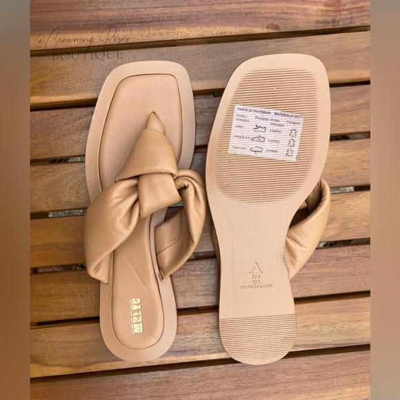 Size8 NWOT Maeve Anthropologie Brown Leather Puffy Knotted FlipFlop Sandals Nude - Picture 3 of 5